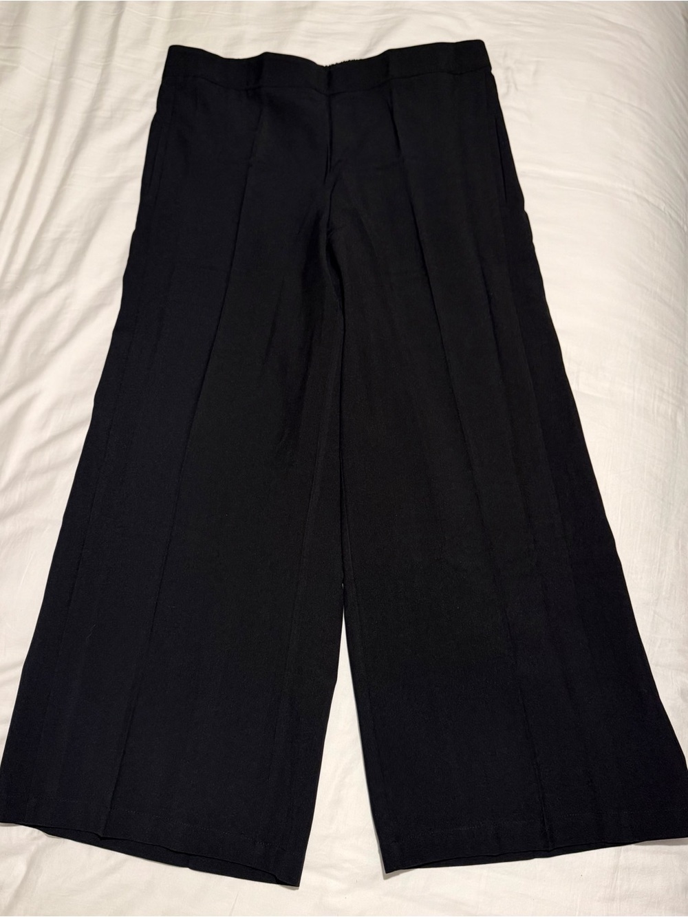 Avenue Black Wide-Leg Trousers with Front Creases